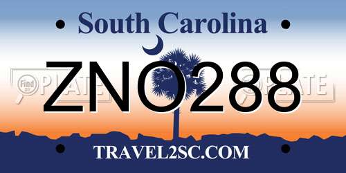 ZNO288 South Carolina License Plate