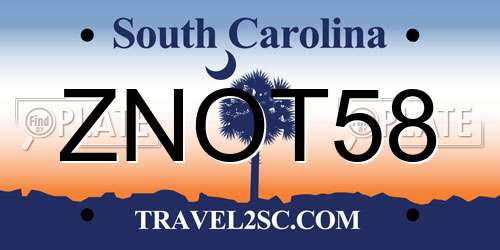 ZNOT58 South Carolina License Plate