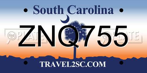 ZNQ755 South Carolina License Plate