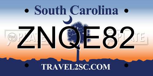 ZNQE82 South Carolina License Plate