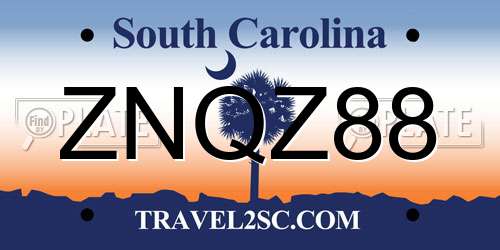 ZNQZ88 South Carolina License Plate