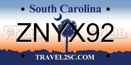 ZNYX92 South Carolina License Plate