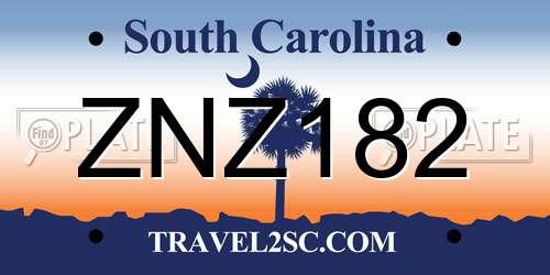 ZNZ182 South Carolina License Plate