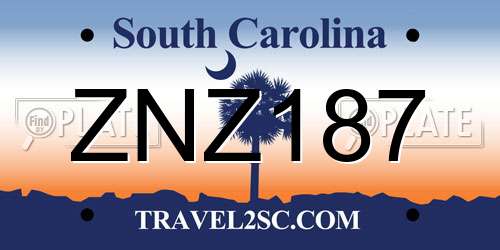 ZNZ187 South Carolina License Plate