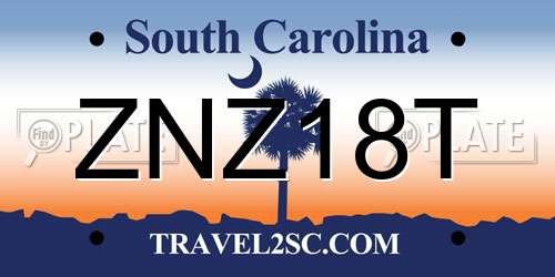 ZNZ18T South Carolina License Plate