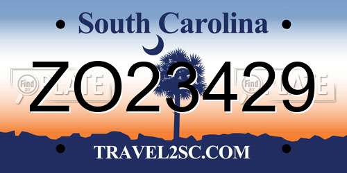 ZO23429 South Carolina License Plate
