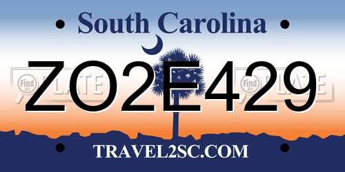 ZO2E429 South Carolina License Plate