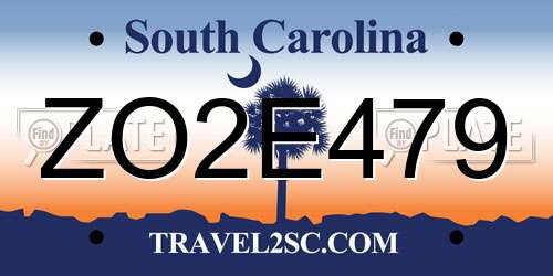 ZO2E479 South Carolina License Plate