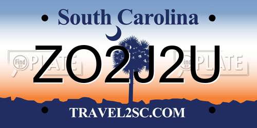 ZO2J2U South Carolina License Plate