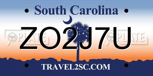 ZO2J7U South Carolina License Plate