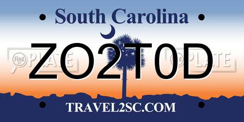 ZO2T0D South Carolina License Plate