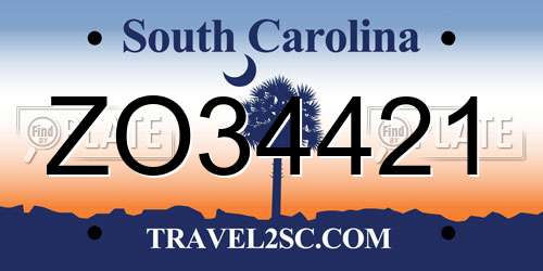 ZO34421 South Carolina License Plate
