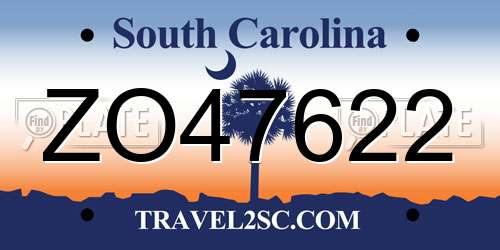 ZO47622 South Carolina License Plate