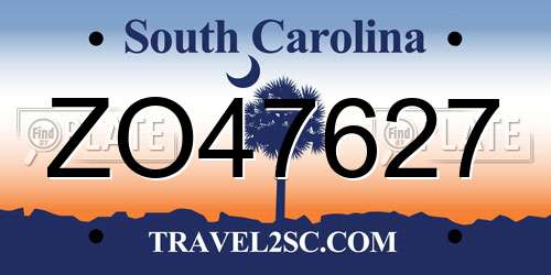 ZO47627 South Carolina License Plate
