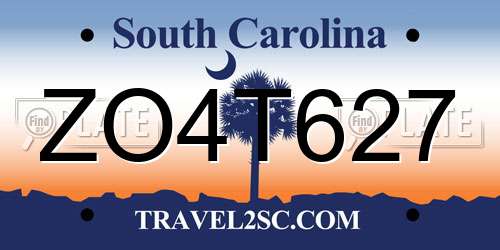 ZO4T627 South Carolina License Plate