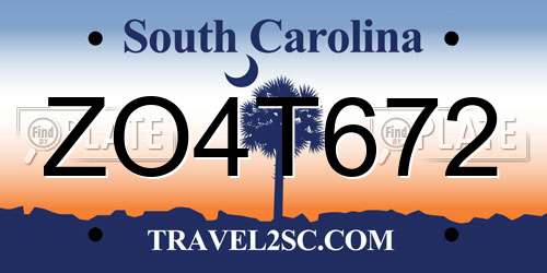 ZO4T672 South Carolina License Plate