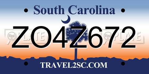 ZO4Z672 South Carolina License Plate