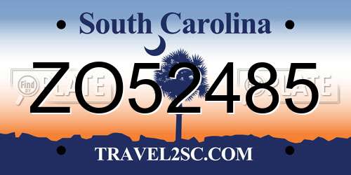 ZO52485 South Carolina License Plate