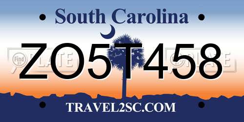 ZO5T458 South Carolina License Plate