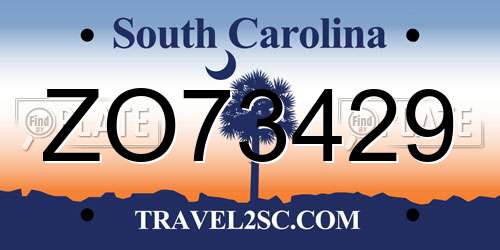 ZO73429 South Carolina License Plate