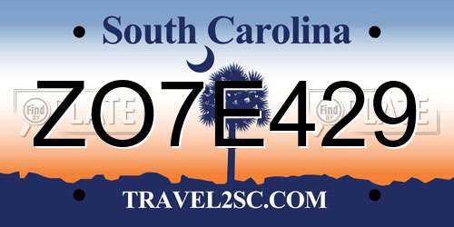 ZO7E429 South Carolina License Plate