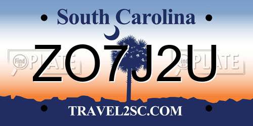 ZO7J2U South Carolina License Plate