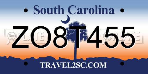 ZO8T455 South Carolina License Plate