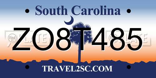 ZO8T485 South Carolina License Plate