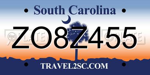 ZO8Z455 South Carolina License Plate