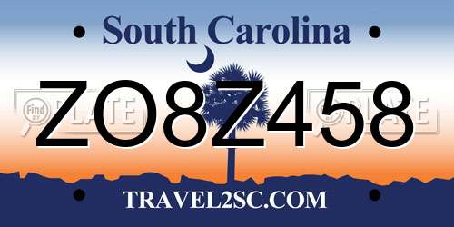 ZO8Z458 South Carolina License Plate
