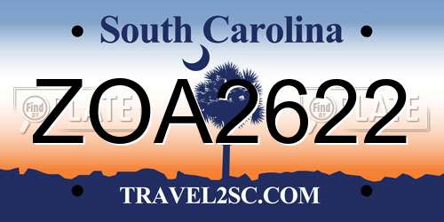 ZOA2622 South Carolina License Plate
