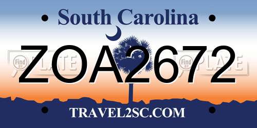 ZOA2672 South Carolina License Plate