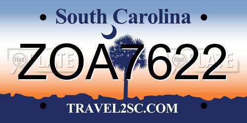 ZOA7622 South Carolina License Plate