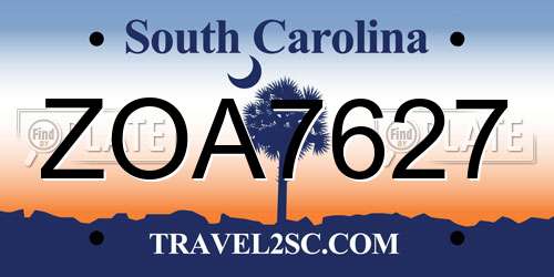 ZOA7627 South Carolina License Plate