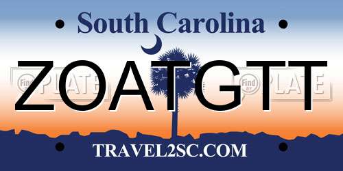 ZOATGTT South Carolina License Plate