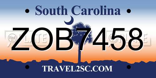 ZOB7458 South Carolina License Plate