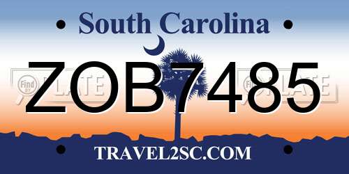 ZOB7485 South Carolina License Plate
