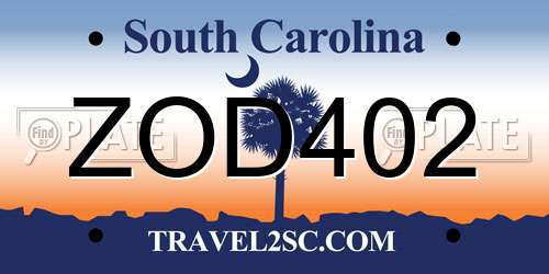 ZOD402 South Carolina License Plate