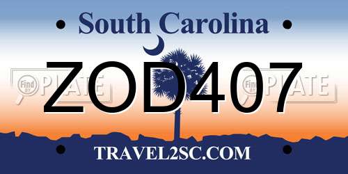 ZOD407 South Carolina License Plate