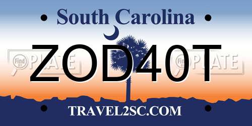 ZOD40T South Carolina License Plate