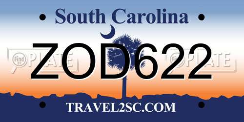ZOD622 South Carolina License Plate