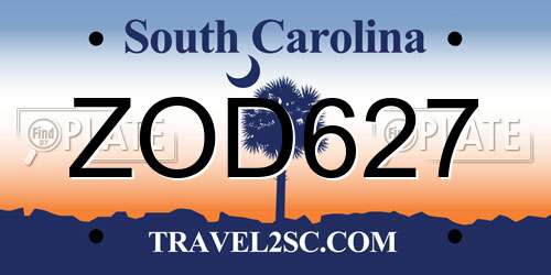 ZOD627 South Carolina License Plate