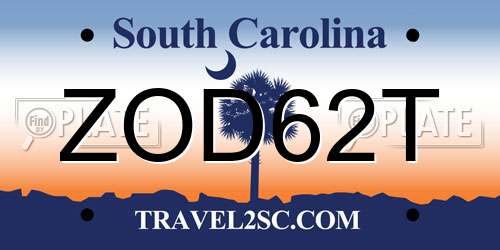 ZOD62T South Carolina License Plate