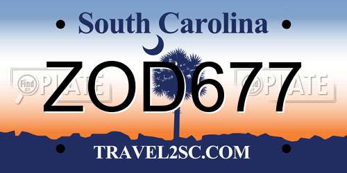 ZOD677 South Carolina License Plate