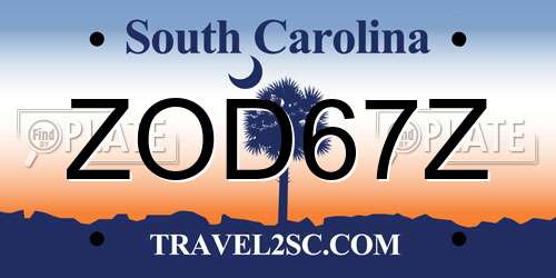 ZOD67Z South Carolina License Plate