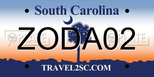 ZODA02 South Carolina License Plate
