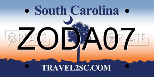 ZODA07 South Carolina License Plate