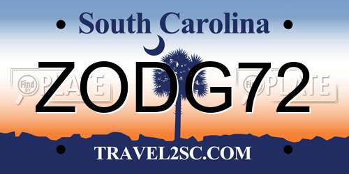 ZODG72 South Carolina License Plate