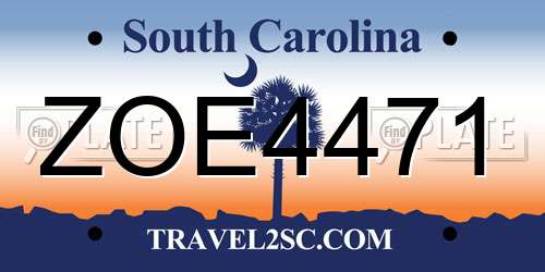 ZOE4471 South Carolina License Plate