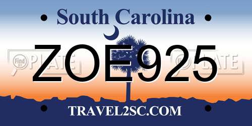 ZOE925 South Carolina License Plate